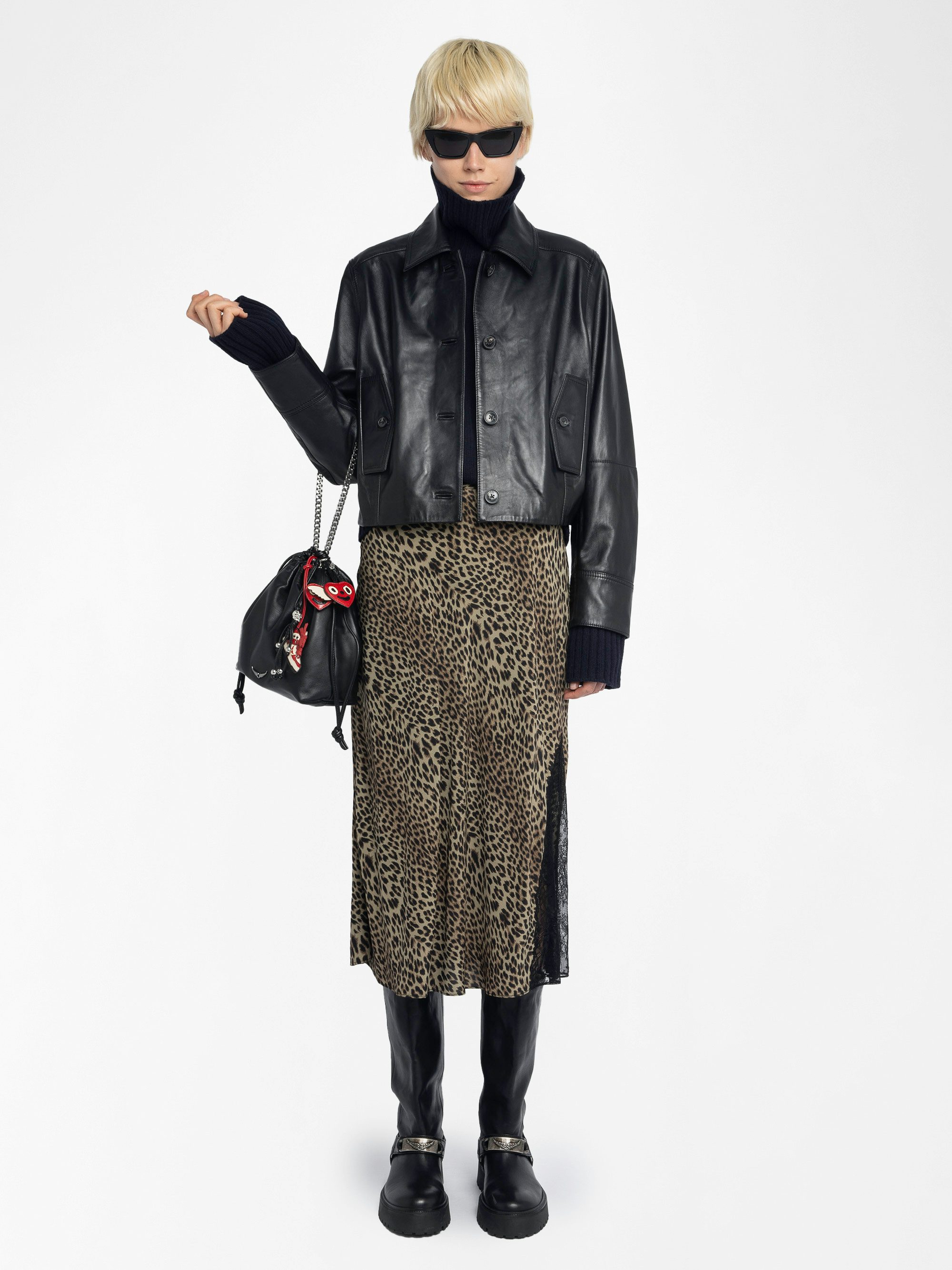 Jayla Skirt - Mid-length lingerie-inspired viscose skirt with lace.